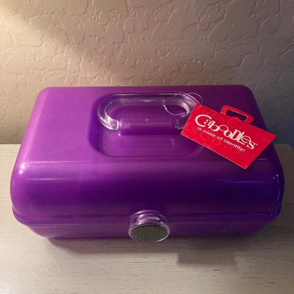 Caboodles Tote Purple Plastic Makeup Case Mirror Storage Container Tray NWT